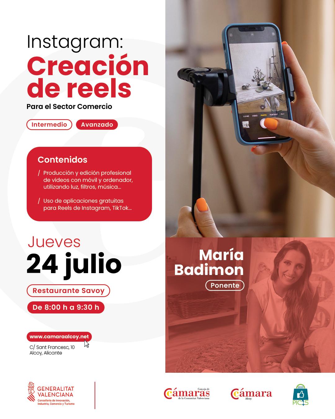 Fórmate en redes sociales con el nuevo taller de creación de reels de la Cámara de Comercio de Alcoy