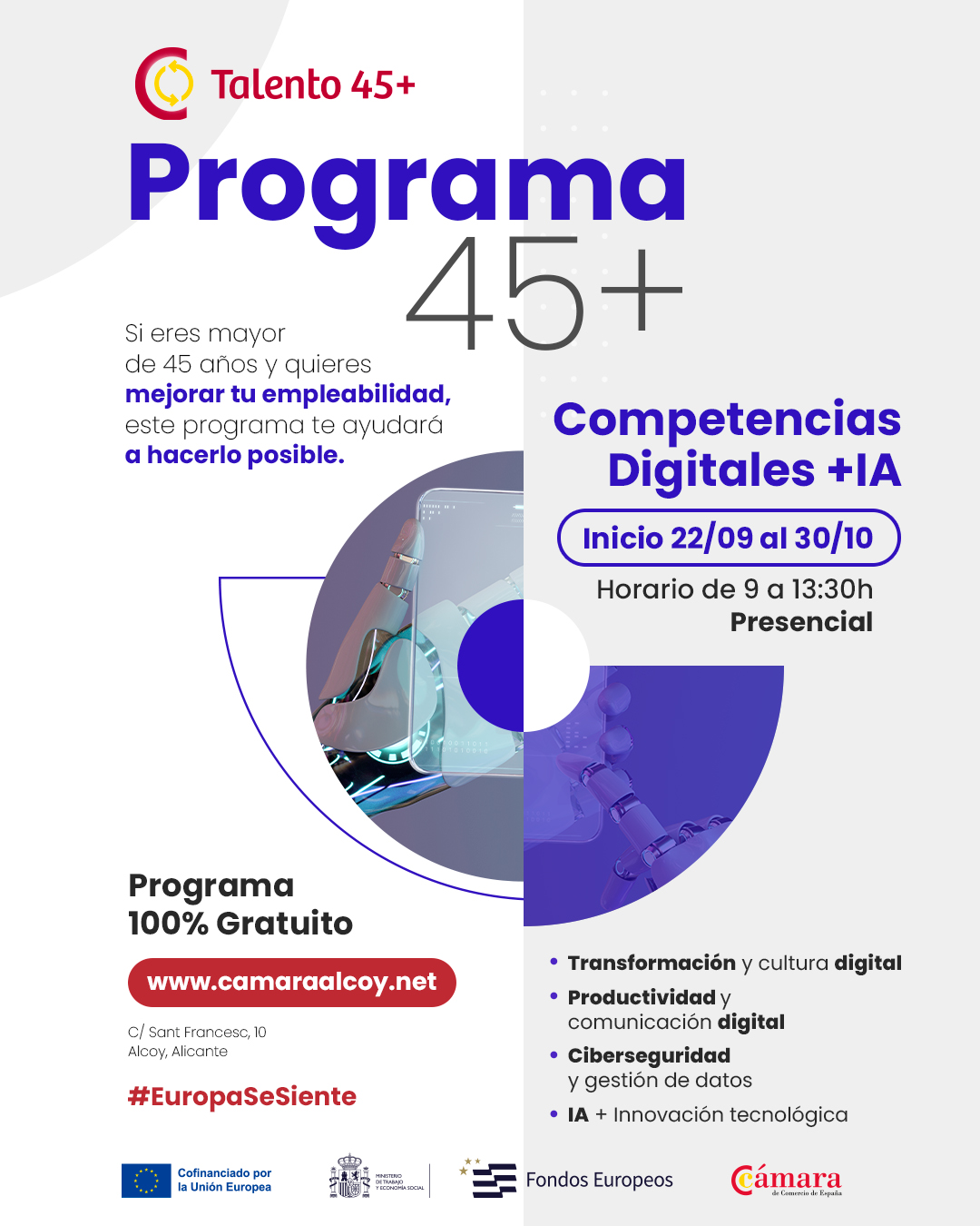 Curso gratuito en Alcoy: Competencias Digitales e Inteligencia Artificial para mayores de 45 años