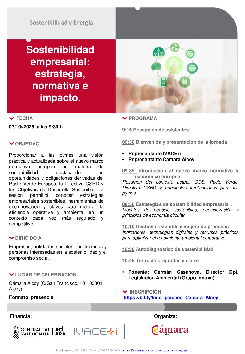 La Cámra de Comercio de Alcoy acoge el taller «Sostenibilidad empresarial: estrategias, normativa e impacto»