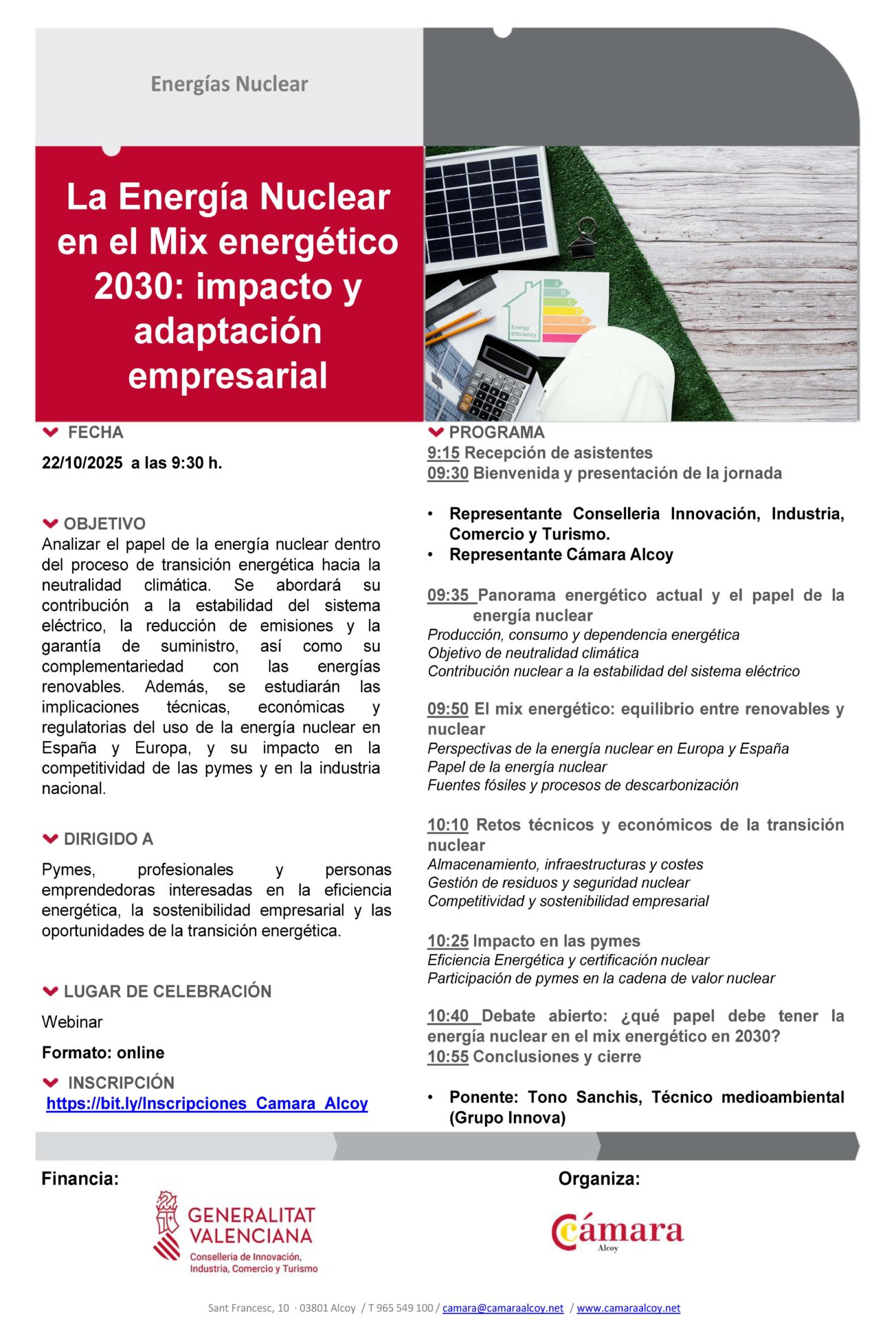 La Cámara de Comercio de Alcoy analiza el papel de la energía nuclear en el mix energético hacia 2030