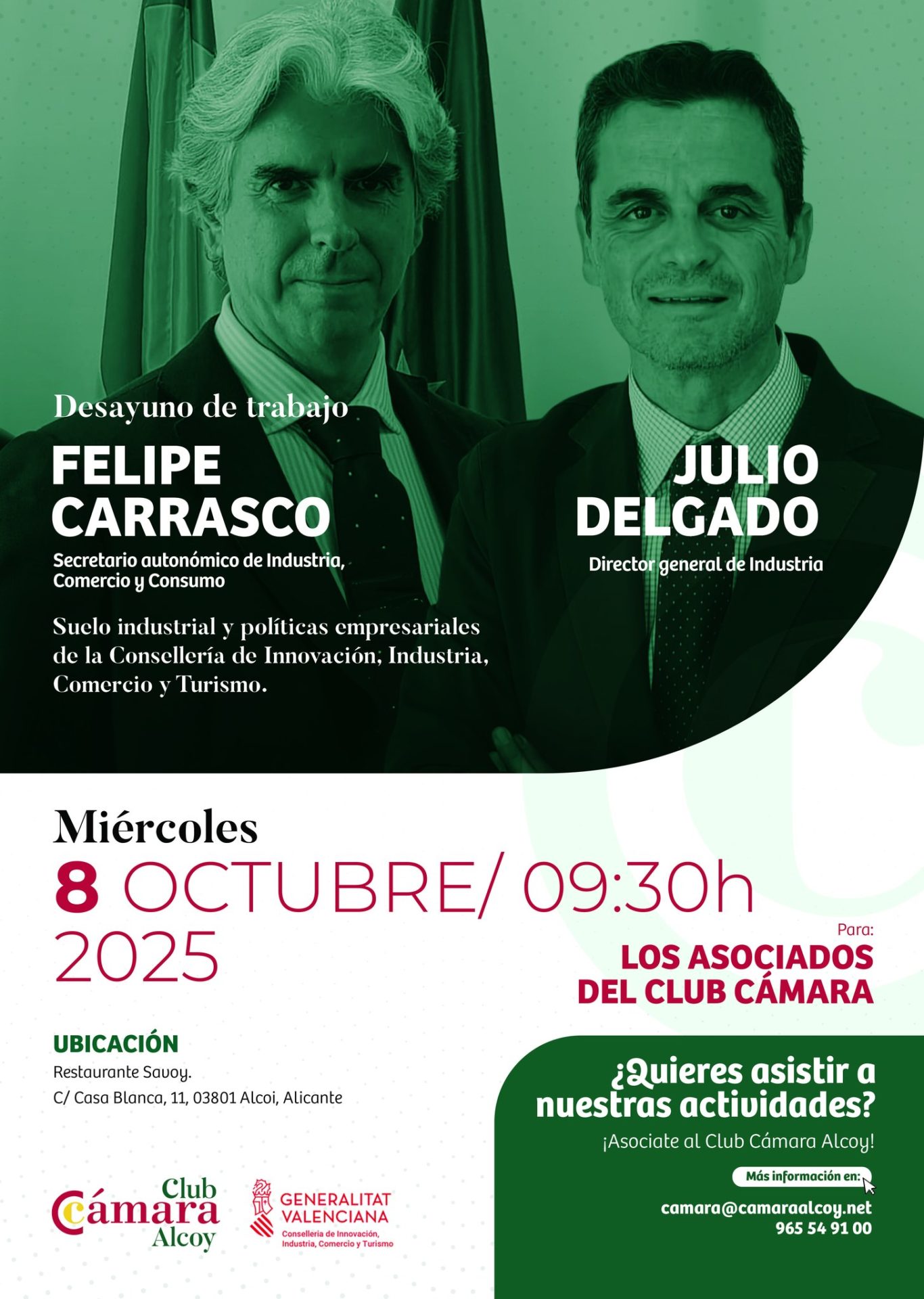 El Club Cámara Alcoy acerca a las empresas las políticas de suelo industrial de la mano de la Conselleria de Innovación e Industria