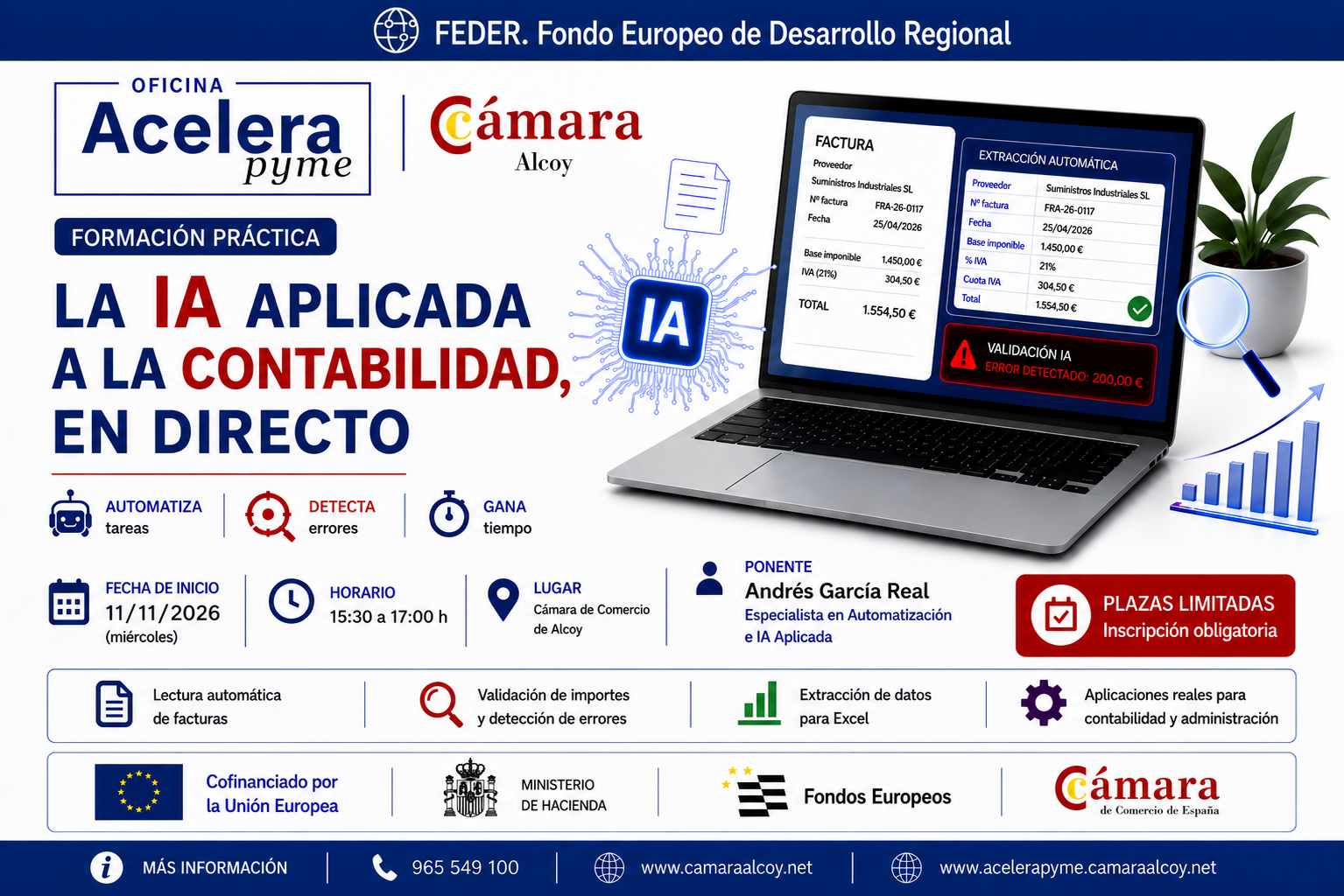 La Cámara de Comercio de Alcoy organiza una jornada práctica sobre IA aplicada a la contabilidad